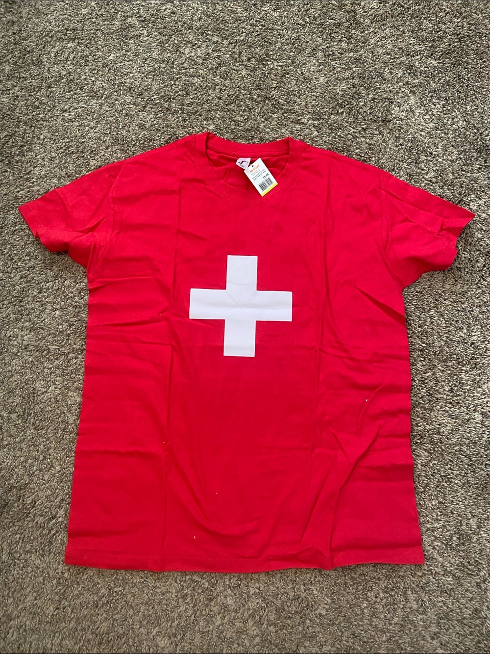 ☀️ Switzerland 🇨🇭 Red Tee with White Cross Center Graphic